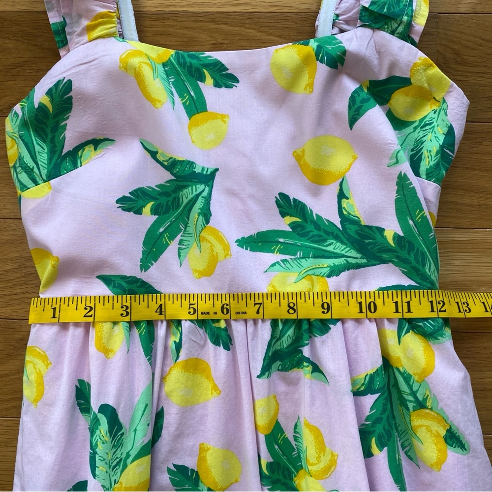J.Crew Lemon Print Ruffle Strap Tiered Midi Dress Pink Yellow Size 00 - Picture 5 of 8